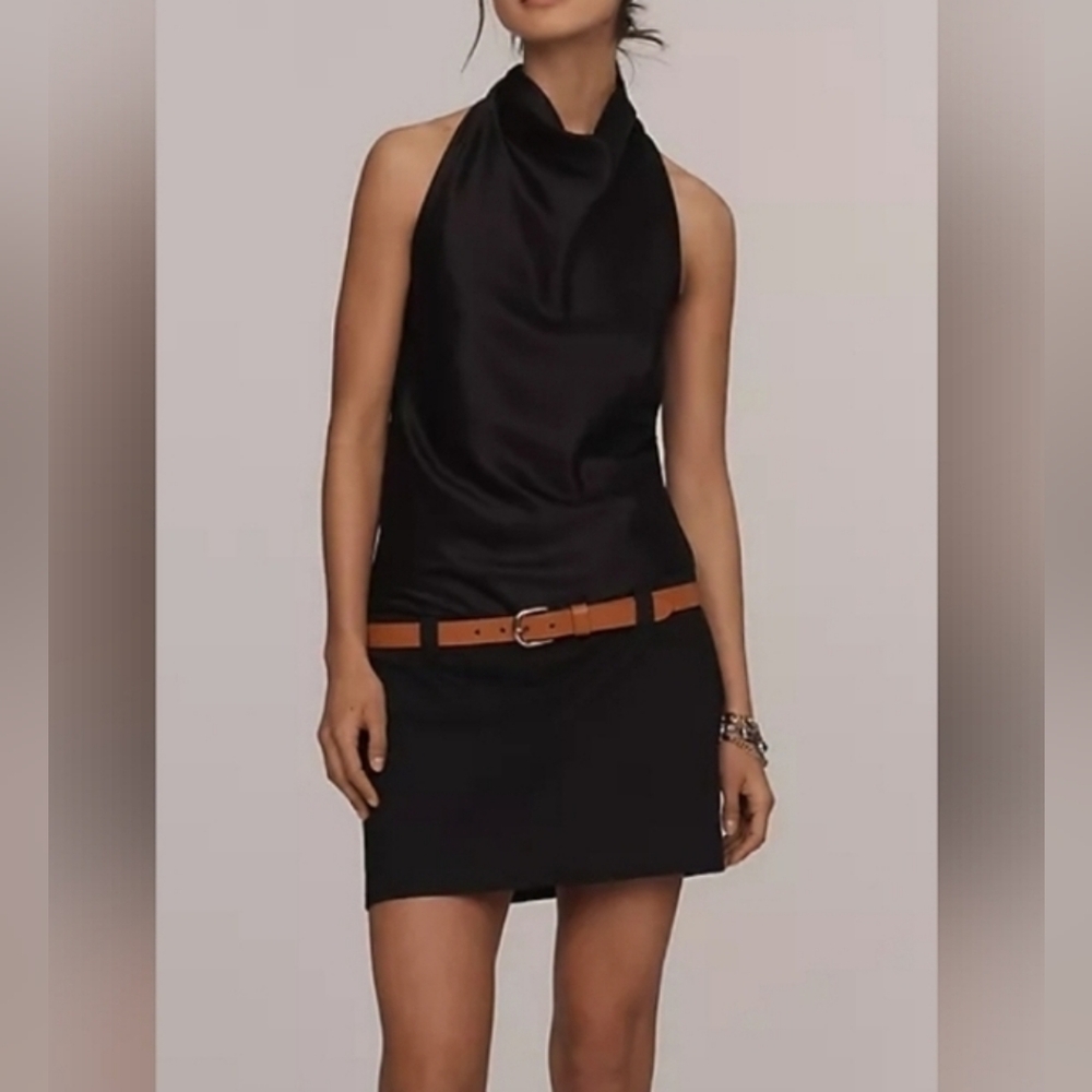 Anthropologie Maeve Open Back Halter Dress with Leather Belt. New With Tags